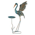 Crane Garden Statue with Solar Lantern, Large Blue Heron Outdoor Staue Garden Decor, Metal Crane Sculpture Yard Art Decor for Lawn, Backyard, Porch