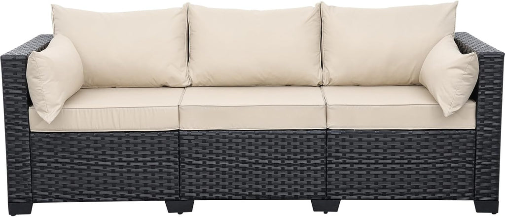 Rattaner Patio Furniture 3-seat Sofa Wicker Outdoor Furniture Outdoor Couch Deep Seat Hight Backrest Waterproof Cover Anti-Slip Cushions, Khaki
