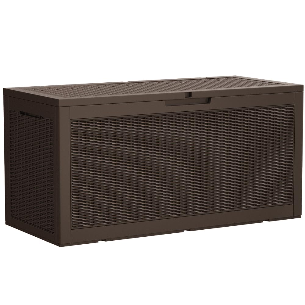 Devoko 100 Gallon Waterproof Large Resin Deck Box Indoor Outdoor Lockable Storage Container for Patio Furniture Cushions Garden Tools (100 Gallon, Black)