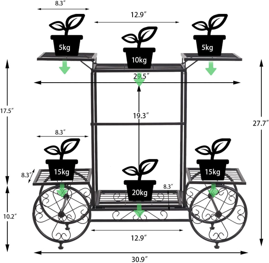 unho Metal Plant Stand Indoor: 6 Tier Garden Cart Flower Planter Pot Holder Parisian Style Wrought Iron Display Shelf Rack Decorating Garden Home Patio Condo Porch