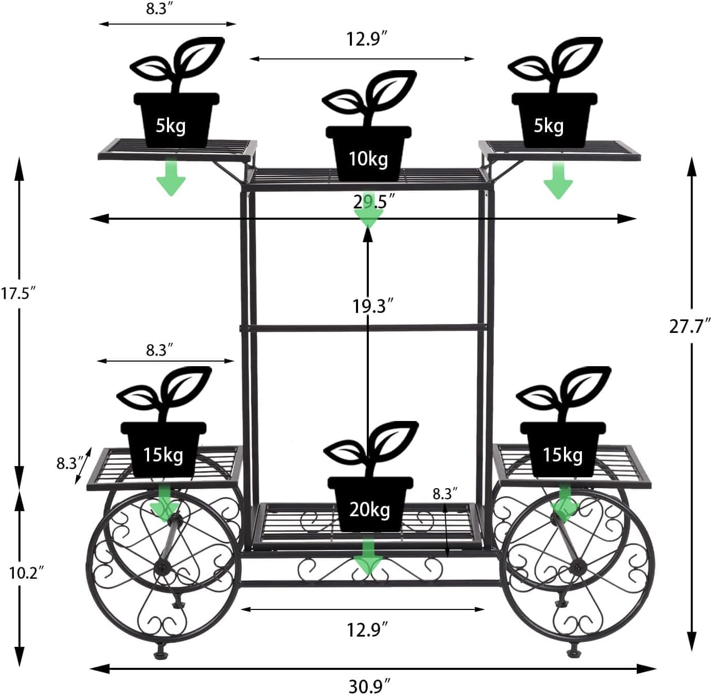 unho Metal Plant Stand Indoor: 6 Tier Garden Cart Flower Planter Pot Holder Parisian Style Wrought Iron Display Shelf Rack Decorating Garden Home Patio Condo Porch