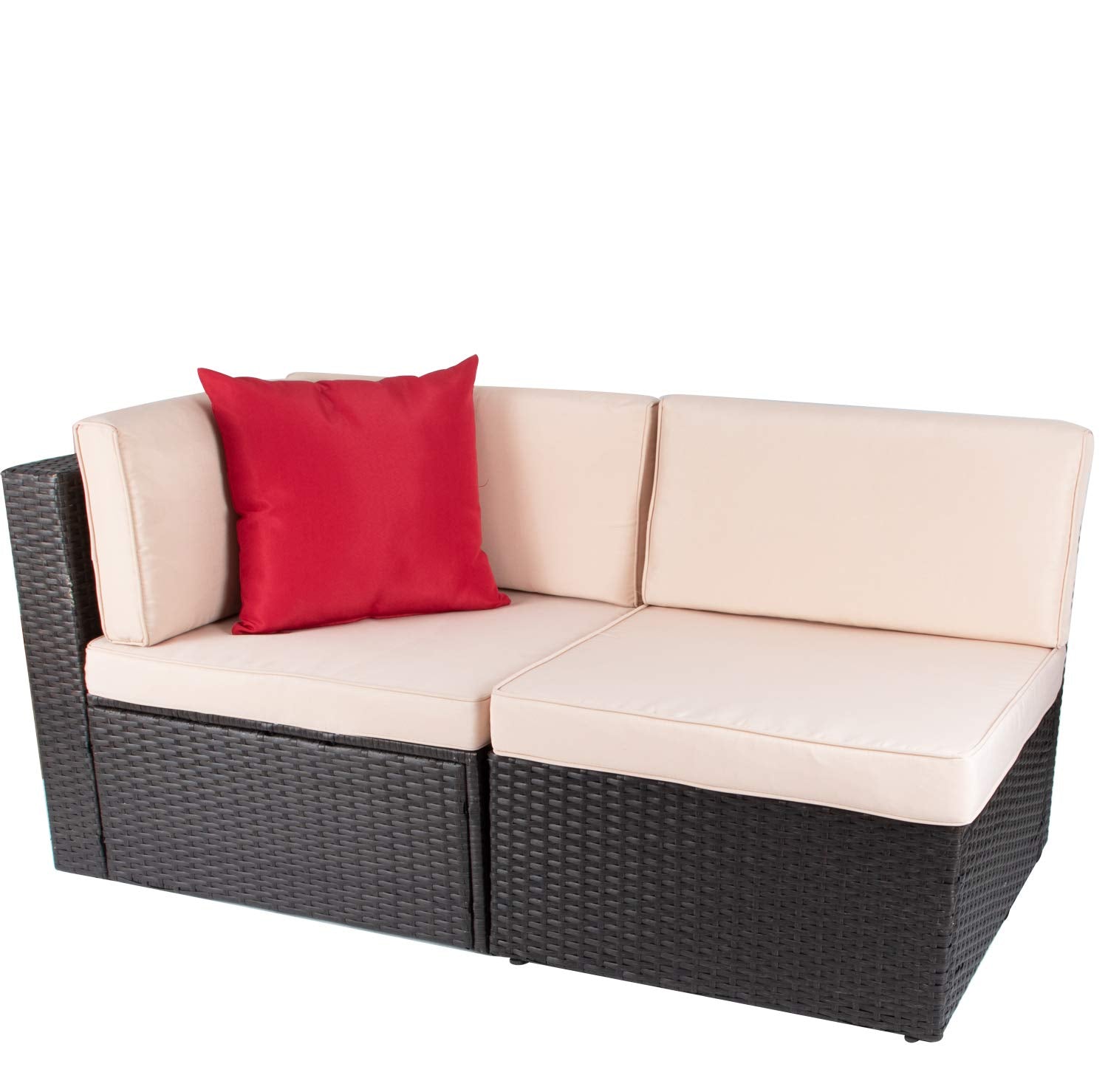 Devoko 5 Pieces Patio Furniture Sets All Weather Outdoor Sectional Patio Sofa Manual Weaving Wicker Rattan Patio Seating Sofas with Cushion and Glass Table (Beige)