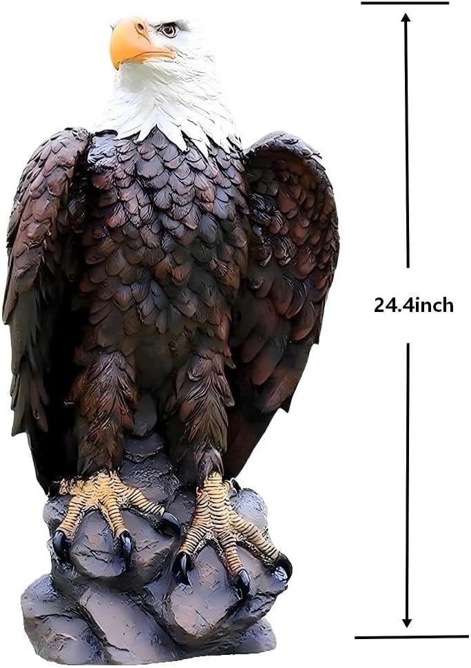 H:24.4 inch Bald Eagle Statue Outdoor, Large Realistic Eagle Sculpture for Garden Decor, Hand-Painted Resin Lawn Eagle Statue, Majestic Yard Art and Patio Decoration