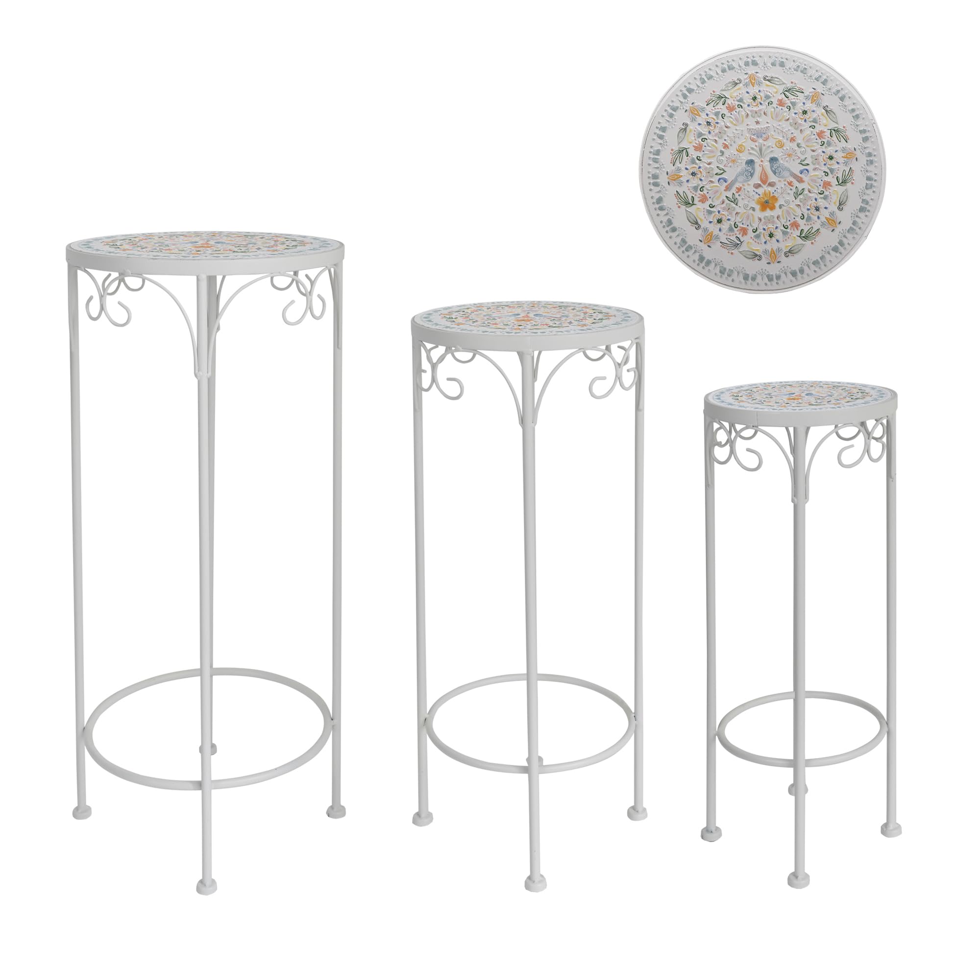 Metal Tricycle Plant Stand with Ceramic Tray, Indoor Outdoor Garden Decor