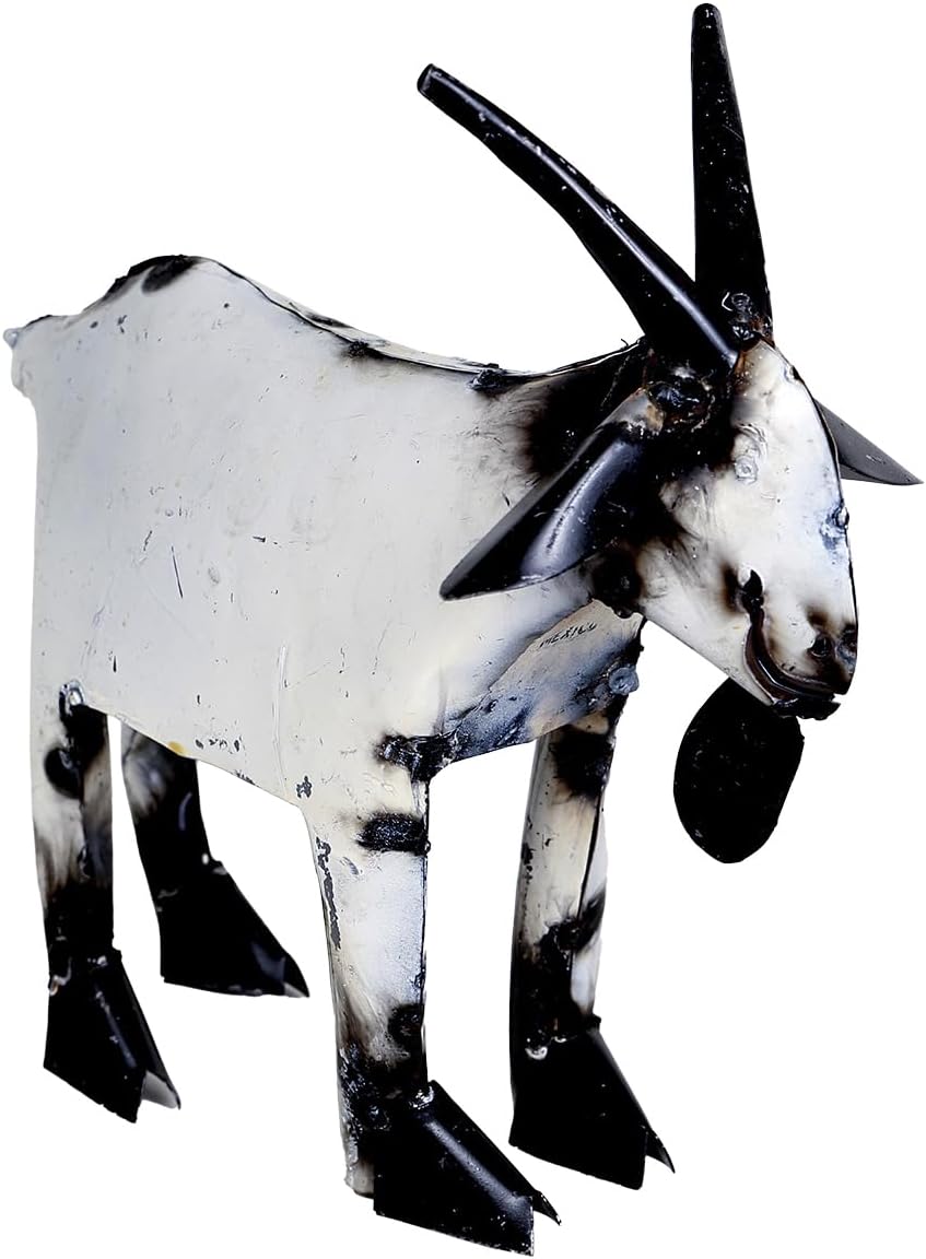 BLACK FOREST DECOR Small Rustic Goat Sculpture – Recycled Metal Garden Decor, 16" W x 14" D x 17" H