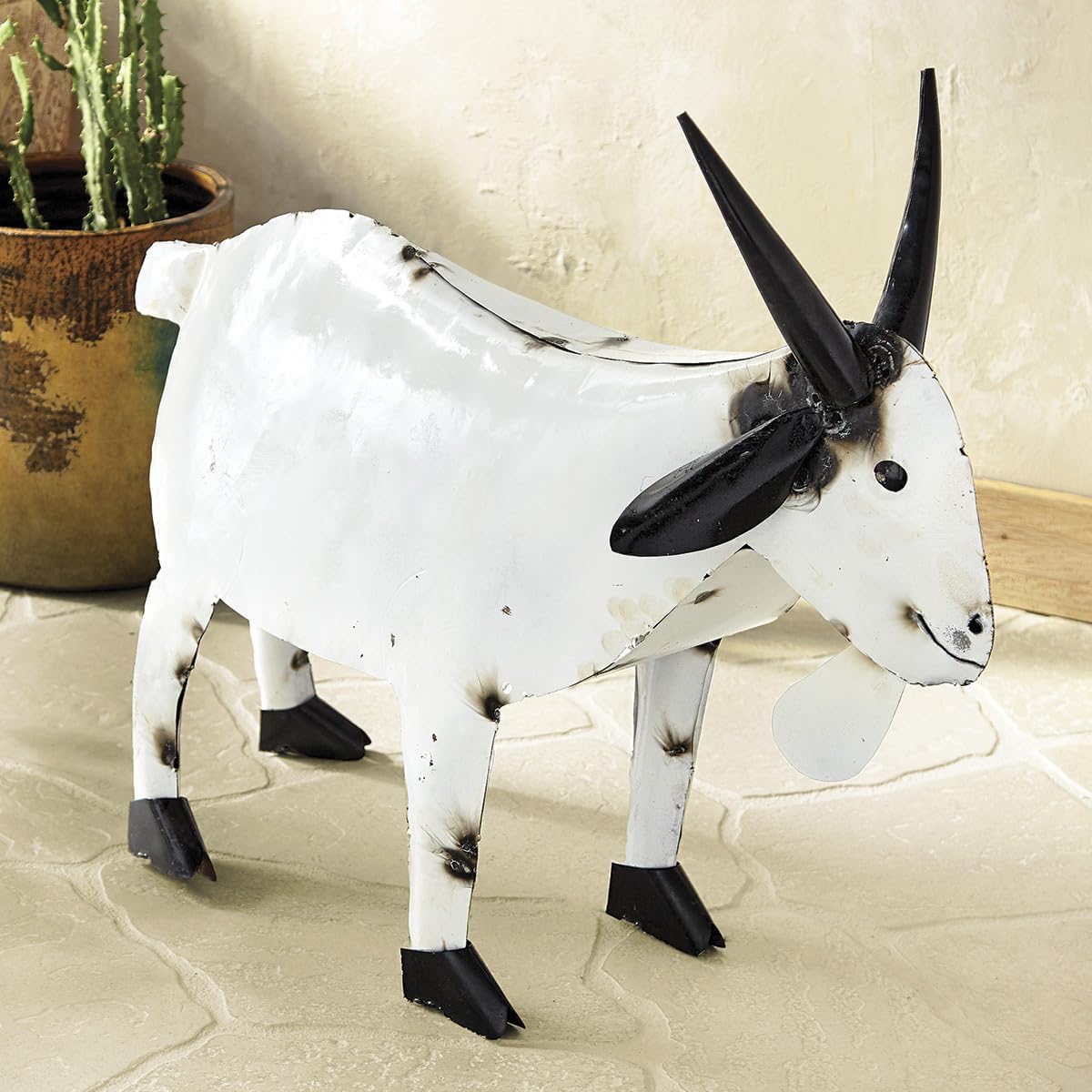 BLACK FOREST DECOR Small Rustic Goat Sculpture – Recycled Metal Garden Decor, 16" W x 14" D x 17" H