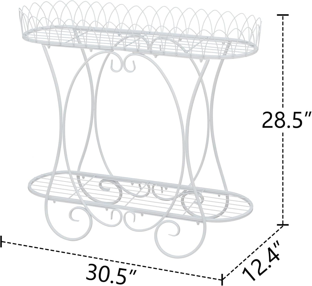 White Oval Plant Stand with Lattice Base, French Entryway Decor for Plants, Elegant Floor Flower Pot Holder Garden Decoration