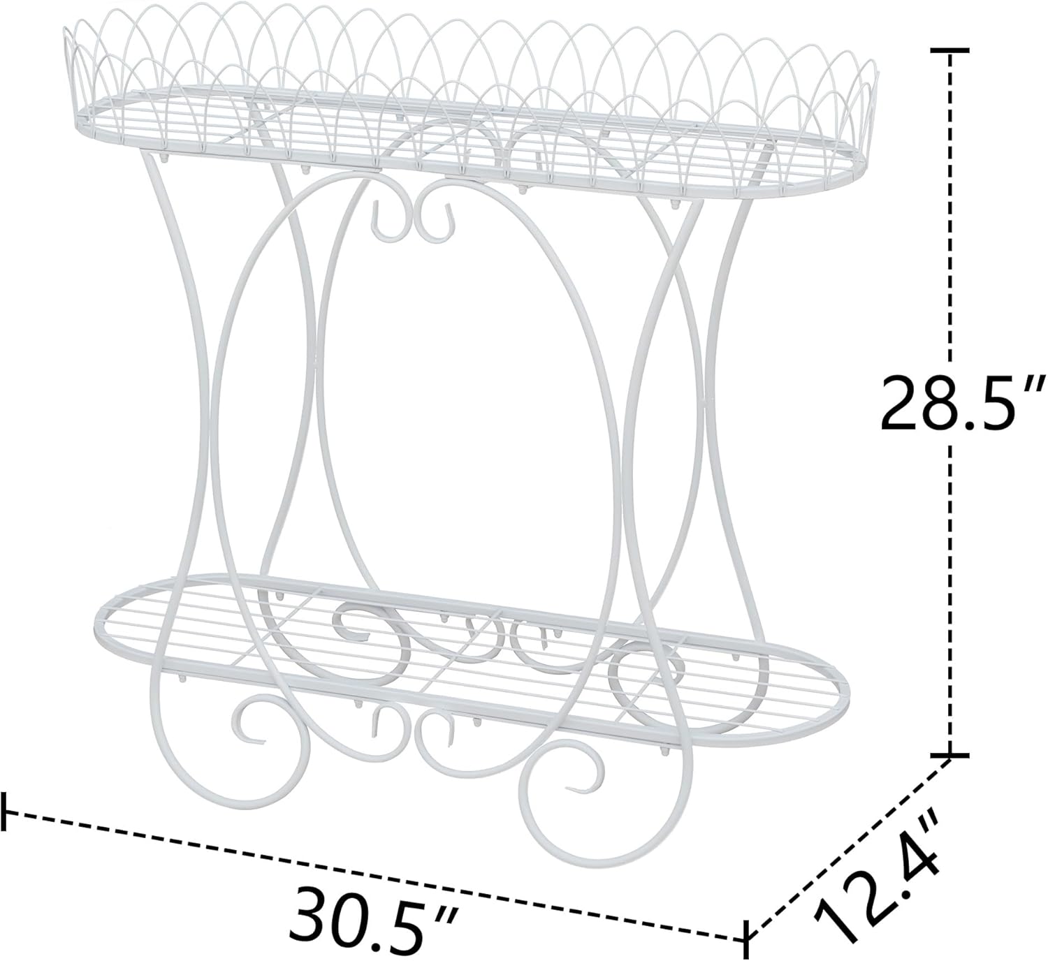 White Oval Plant Stand with Lattice Base, French Entryway Decor for Plants, Elegant Floor Flower Pot Holder Garden Decoration