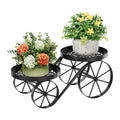 Cute Plant Stand Indoor Outdoor 2-Tier Metal Heavy Duty Flower Pot Holder with Decorative wagon wheels, Multi-Use Planter Display Rack Shelf for Garden Patio Balcony Living Room Corner (Black)