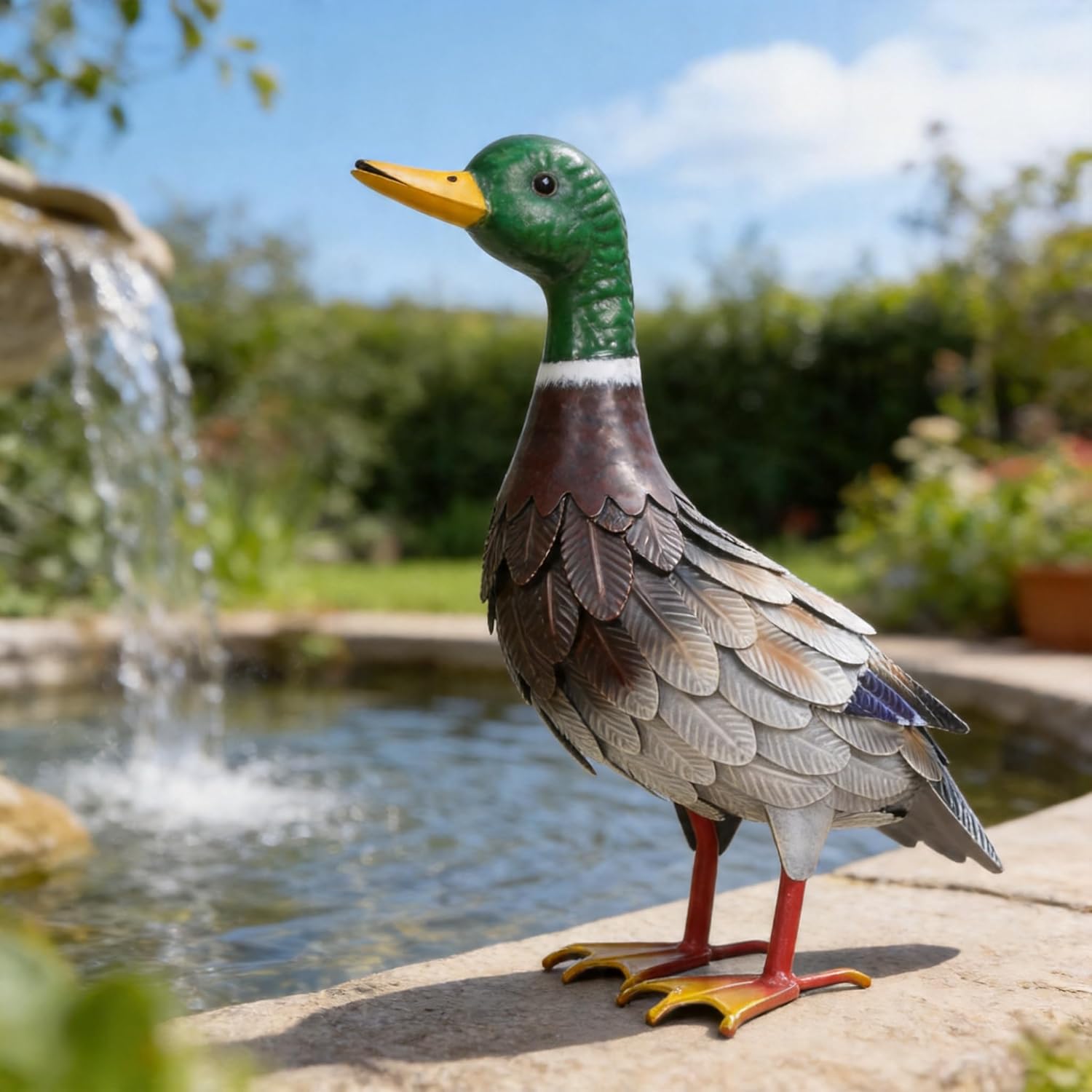 Shorayn Metal Duck Garden Statue, Life-Size Iron Mallard, Handmade Greenhead Duck Yard Decor, Indoor Outdoor Ornament, Gift for Housewarming/Mother’s Day/Christmas