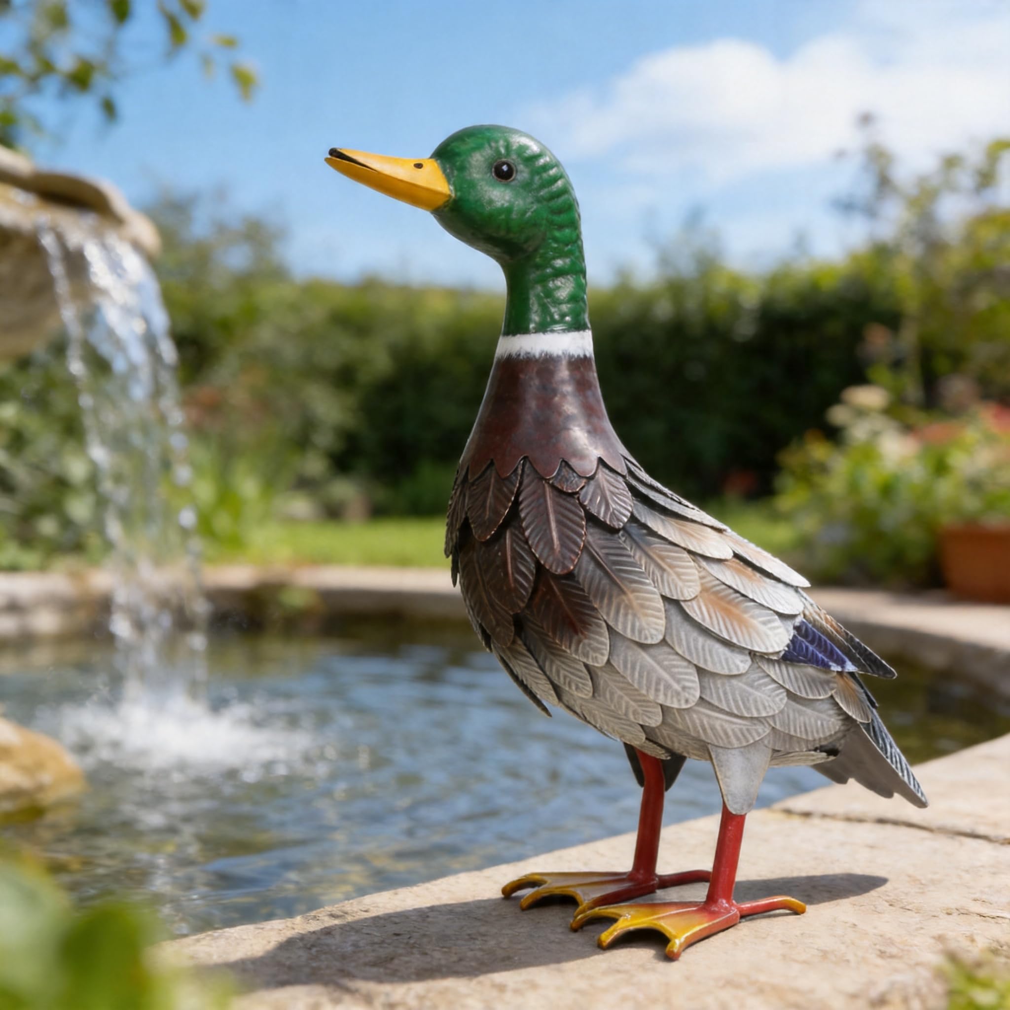 Shorayn Metal Duck Garden Statue, Life-Size Iron Mallard, Handmade Greenhead Duck Yard Decor, Indoor Outdoor Ornament, Gift for Housewarming/Mother’s Day/Christmas