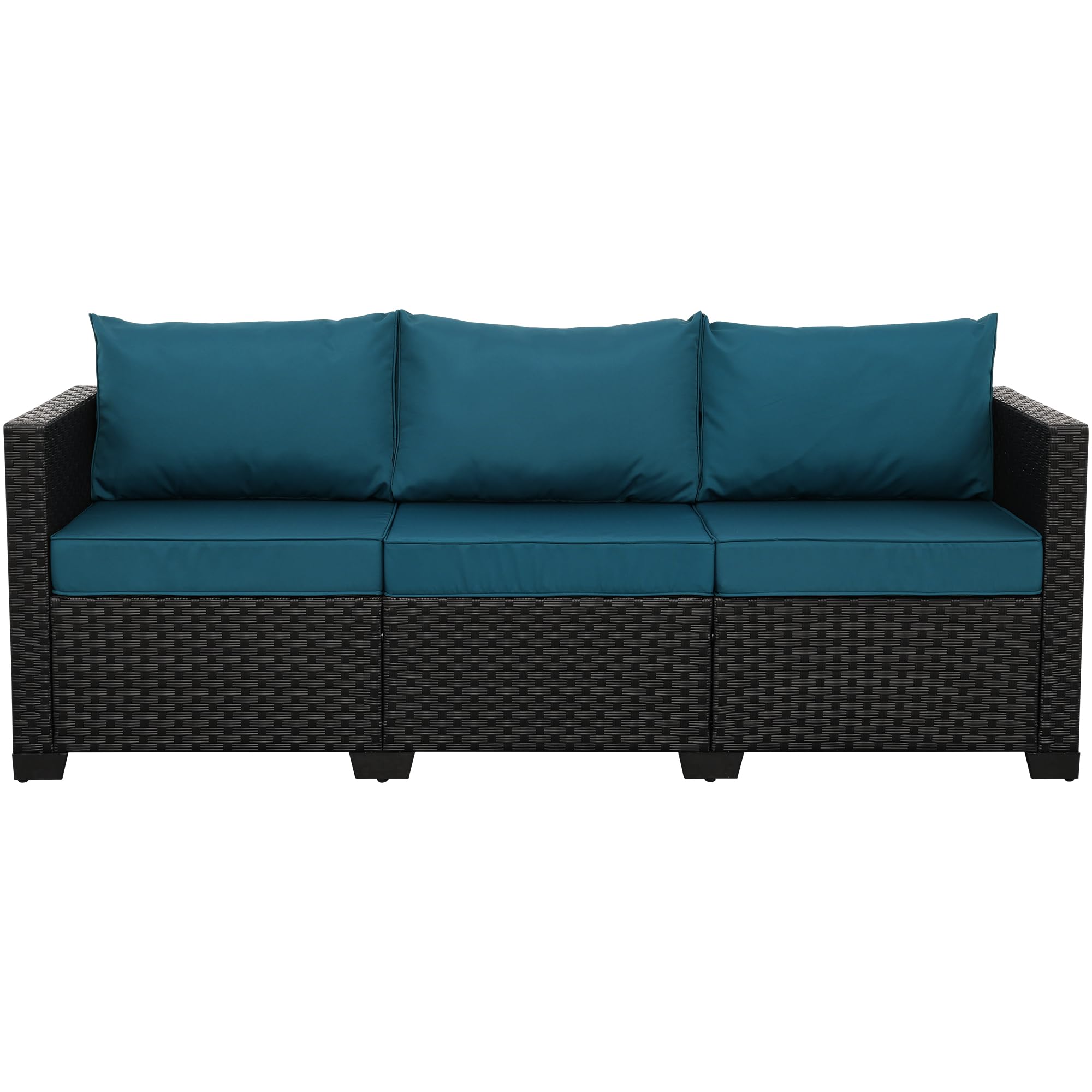 Rattan Star Outdoor Furniture Couch 3 Seater Sofa Outdoor Brown Wicker Sofa Deep Seat High Backrest Patio Couch with Non-Slip Cushions Waterproof Cover, Khaki
