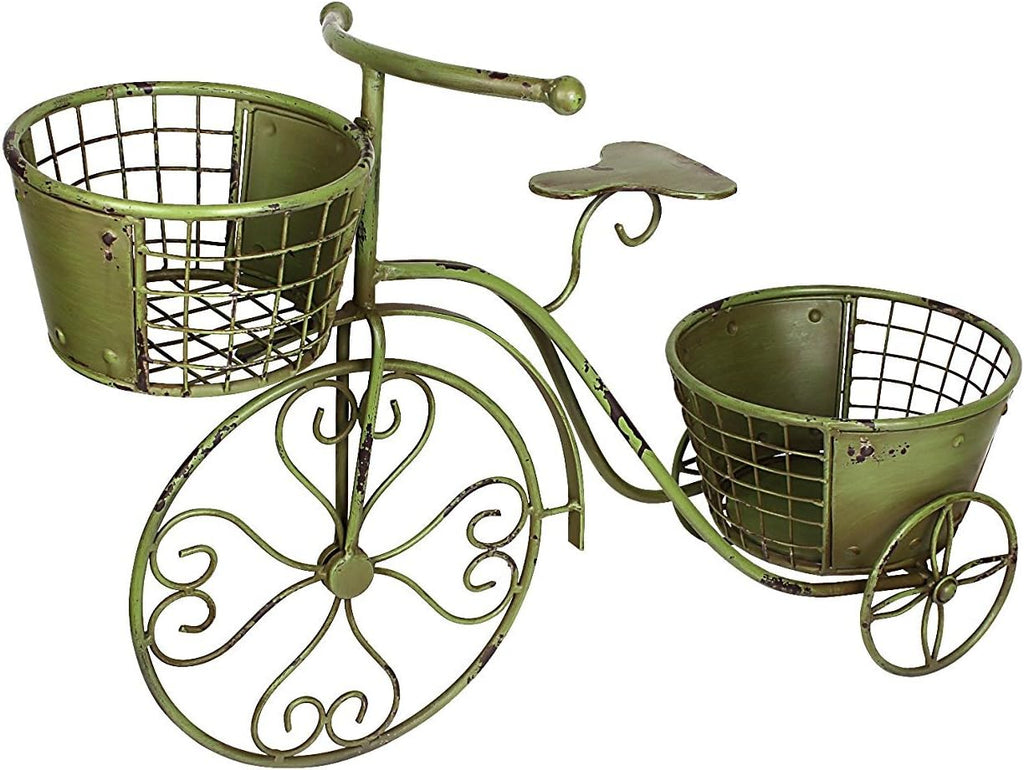 Morning View Retro Metal Tricycle Plant Stand Flower Pot Cart Holder Iron Garden Rack Metal Plant Stand for Indoor Outdoor Home Decor