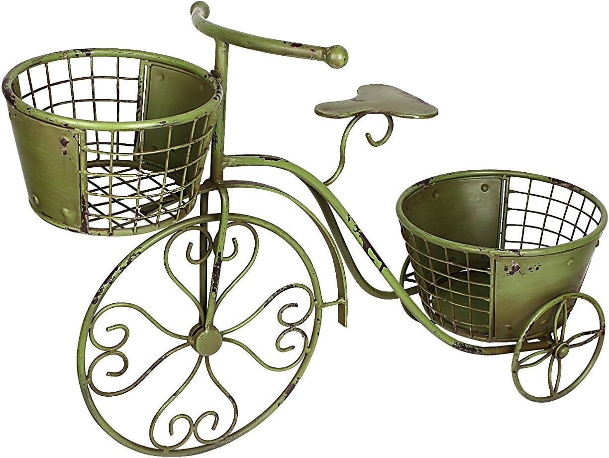 Morning View Retro Metal Tricycle Plant Stand Flower Pot Cart Holder Iron Garden Rack Metal Plant Stand for Indoor Outdoor Home Decor