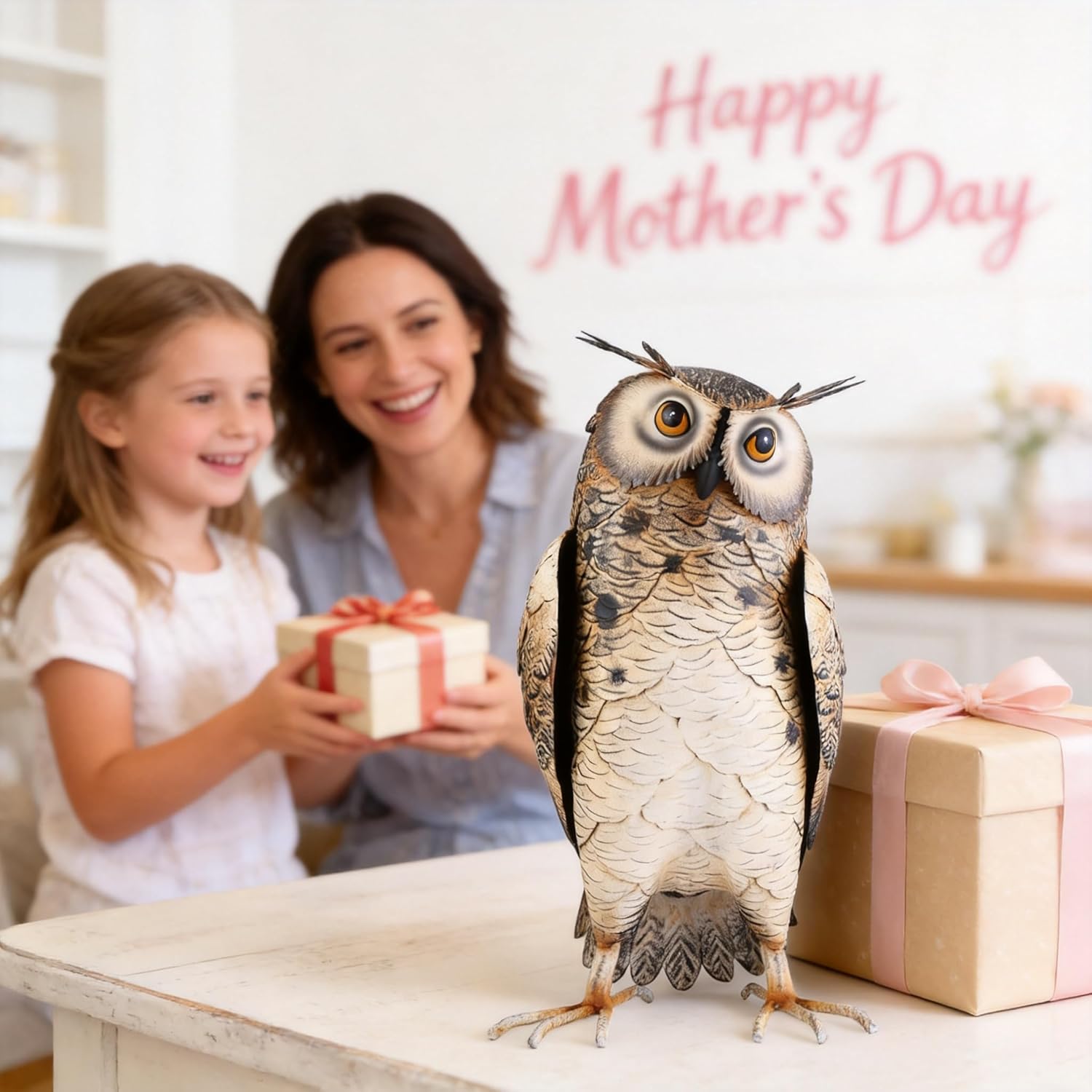 Shorayn Metal Owl Decor Garden Statue Outdoor Bird Yard Art Sculpture for Home Porch Patio Lawn Yard Decoration,Housewarming Birthday Gifts for Women