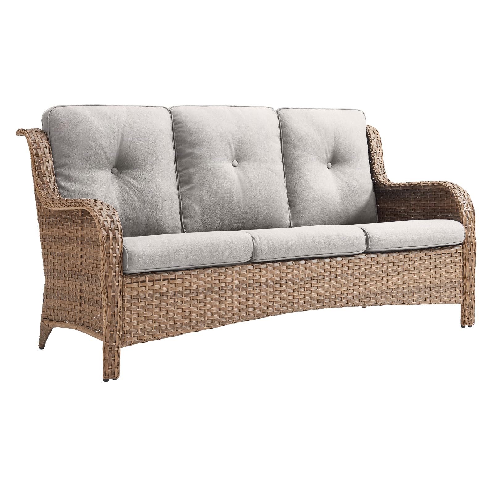 Rilyson Outdoor Patio Wicker Sofa 900Lbs Weight Capacity, Large 3 Seater Wicker Patio Couch with 4in Seat Cushions and Deep Seating, All Weather for Backyard, Garden, Poolside (Yellow/Blue)