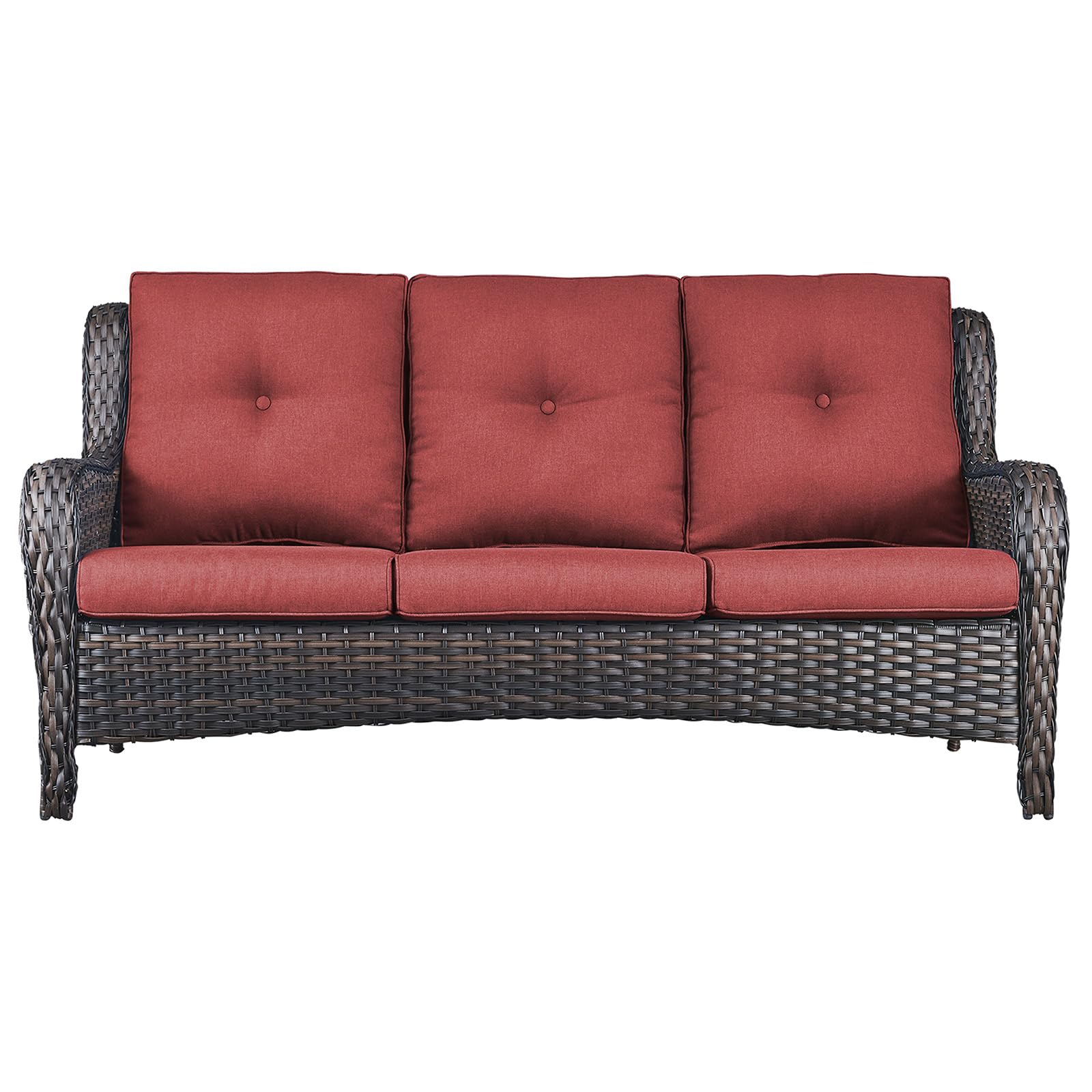 Rilyson Outdoor Patio Wicker Sofa 900Lbs Weight Capacity, Large 3 Seater Wicker Patio Couch with 4in Seat Cushions and Deep Seating, All Weather for Backyard, Garden, Poolside (Yellow/Blue)