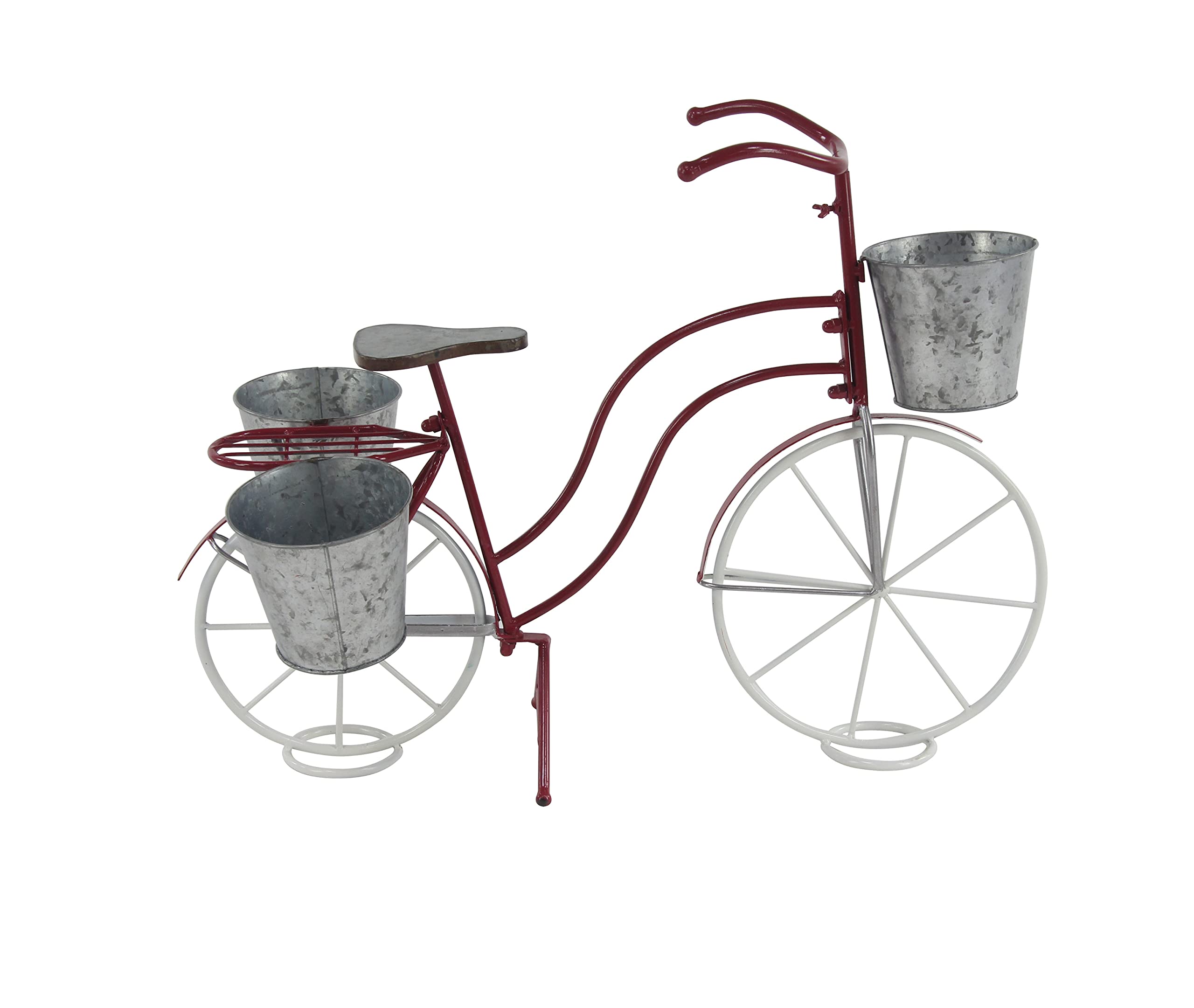Deco 79 Metal Bike Indoor Outdoor Plantstand Indoor Outdoor Vintage Plant Shelf with Brown Wood Accents, Plant Stand 48" x 24" x 24", White