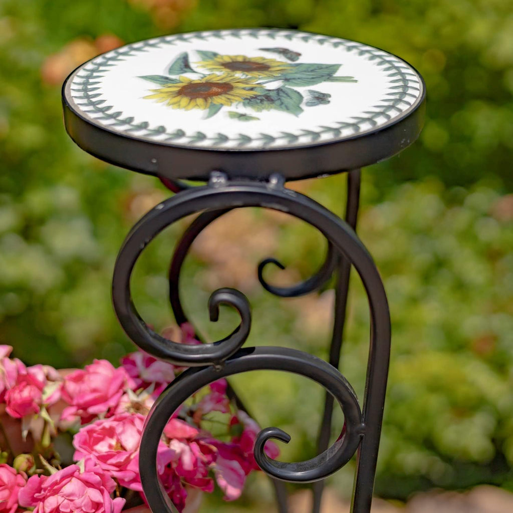 Zaer Ltd. Mosaic Tile Furniture (3 Pot Plant Stand, Odessa Sunflower Design)