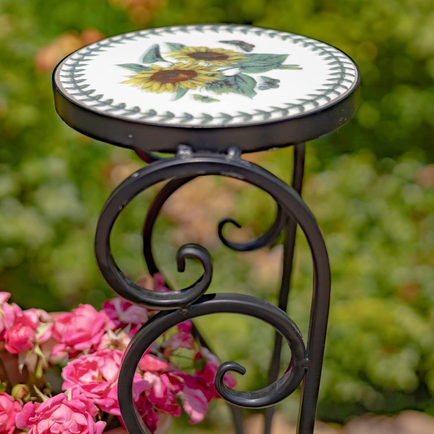 Zaer Ltd. Mosaic Tile Furniture (3 Pot Plant Stand, Odessa Sunflower Design)