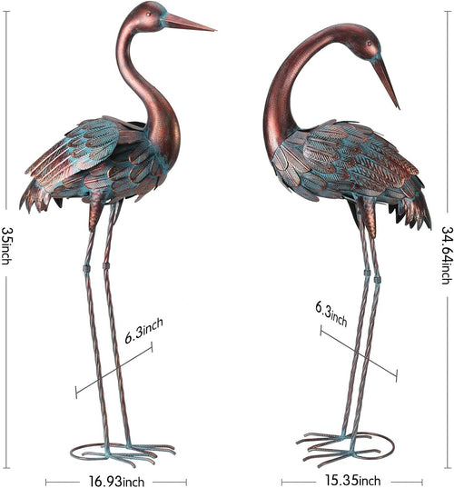 chisheen Crane Garden Statues Outdoor Yard Decorations Metal Heron Yard Art Bird Sculpture Decor for Outside Lawn Patio Large Size, for Women Mom,Set of 2
