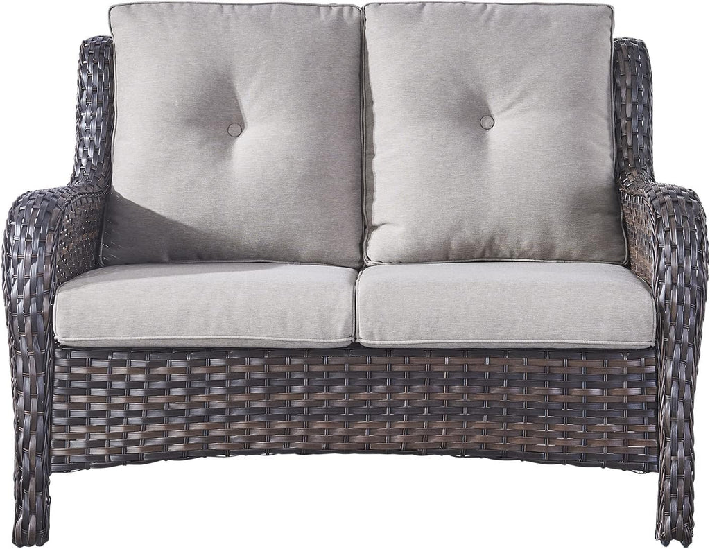 Rilyson Outdoor Patio Wicker Sofa 900Lbs Weight Capacity, Large 3 Seater Wicker Patio Couch with 4in Seat Cushions and Deep Seating, All Weather for Backyard, Garden, Poolside (Yellow/Blue)
