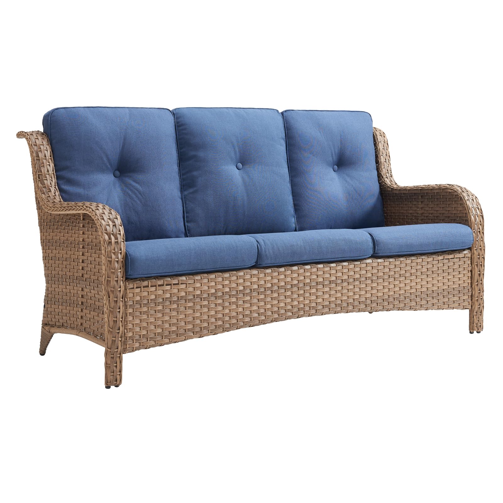 Rilyson Outdoor Patio Wicker Sofa 900Lbs Weight Capacity, Large 3 Seater Wicker Patio Couch with 4in Seat Cushions and Deep Seating, All Weather for Backyard, Garden, Poolside (Yellow/Blue)