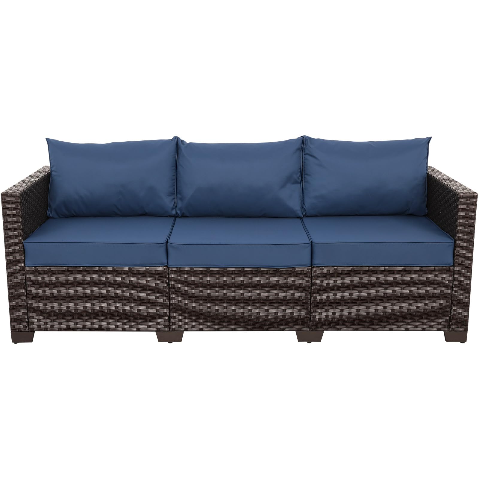 Rattan Star Outdoor Furniture Couch 3 Seater Sofa Outdoor Brown Wicker Sofa Deep Seat High Backrest Patio Couch with Non-Slip Cushions Waterproof Cover, Khaki