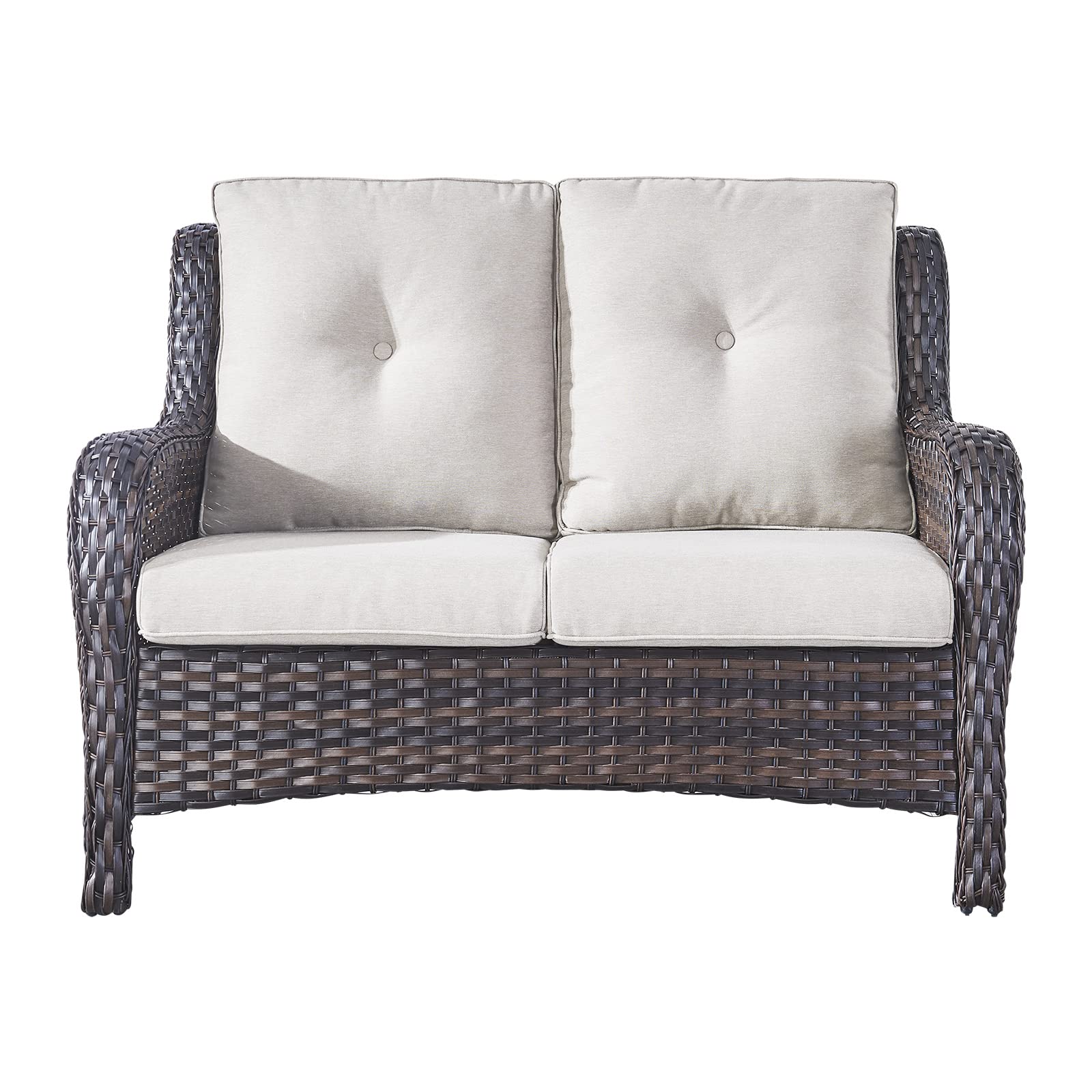 Rilyson Outdoor Patio Wicker Sofa 900Lbs Weight Capacity, Large 3 Seater Wicker Patio Couch with 4in Seat Cushions and Deep Seating, All Weather for Backyard, Garden, Poolside (Yellow/Blue)