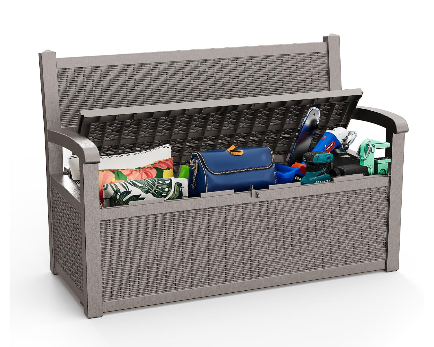 PatioZen 80 Gallon Outdoor Storage Bench Deck Box Waterproof Lockable,Outdoor Storage Furniture for Patio,Garden and Porch,Tools and Cushions（Black）