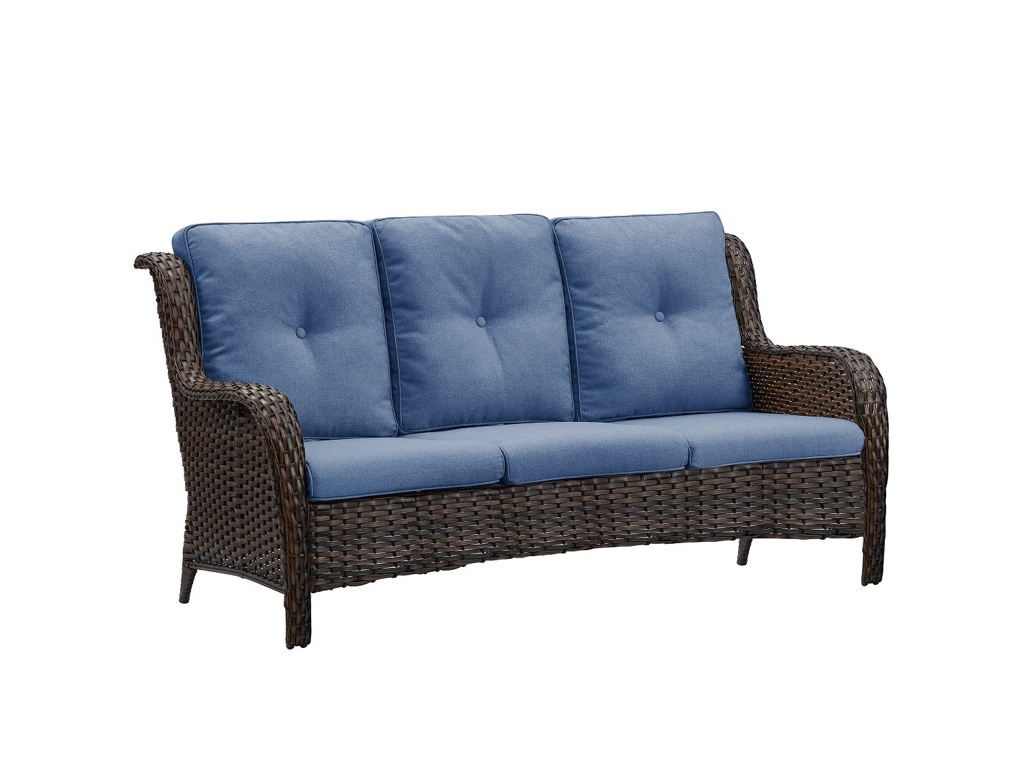 Rilyson Outdoor Patio Wicker Sofa 900Lbs Weight Capacity, Large 3 Seater Wicker Patio Couch with 4in Seat Cushions and Deep Seating, All Weather for Backyard, Garden, Poolside (Yellow/Blue)