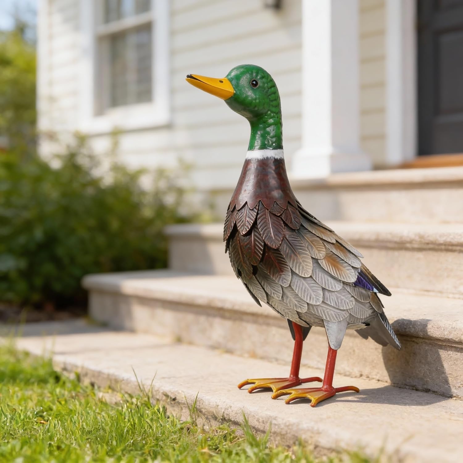 Shorayn Metal Duck Garden Statue, Life-Size Iron Mallard, Handmade Greenhead Duck Yard Decor, Indoor Outdoor Ornament, Gift for Housewarming/Mother’s Day/Christmas
