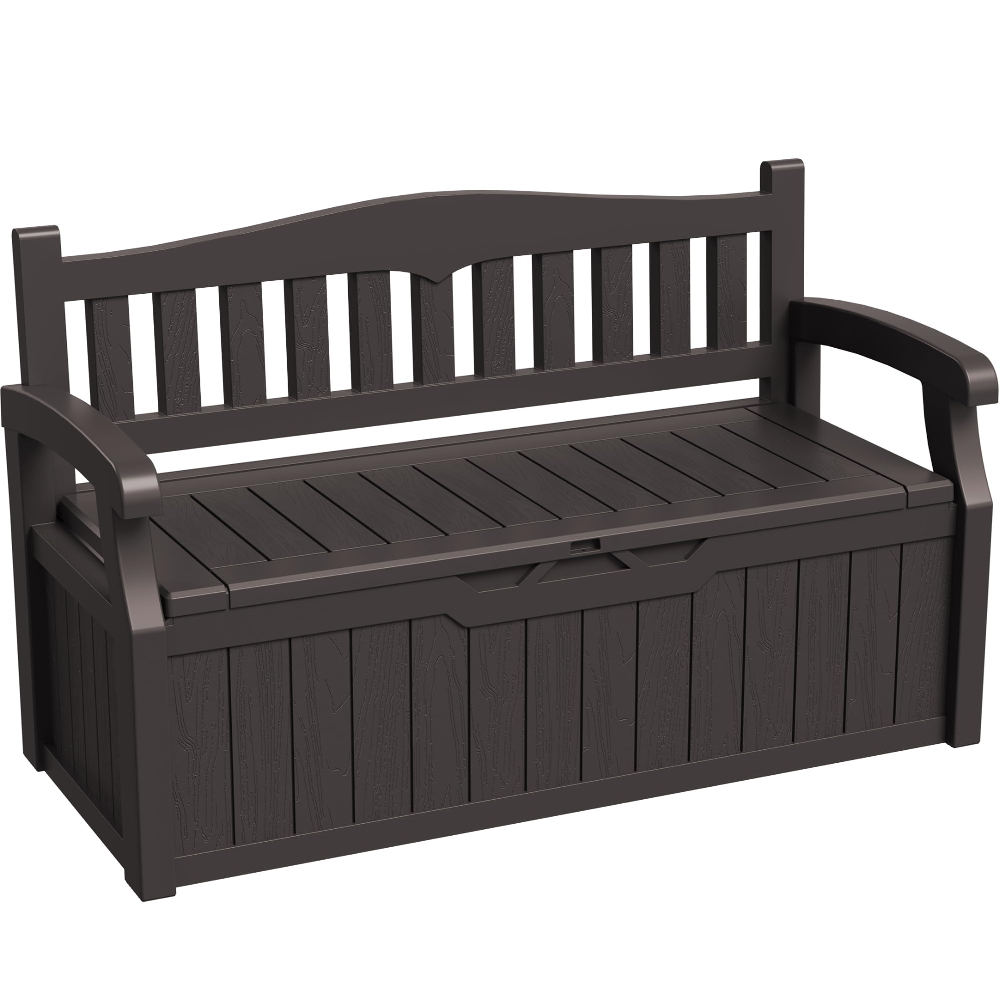 Greesum 80 Gallon Deck Box Storage Bench, Patio Furniture, Lockable, Waterproof and UV Resistant,with Armrest, Suitable for Garden, Porch, Poolside, Dark Black