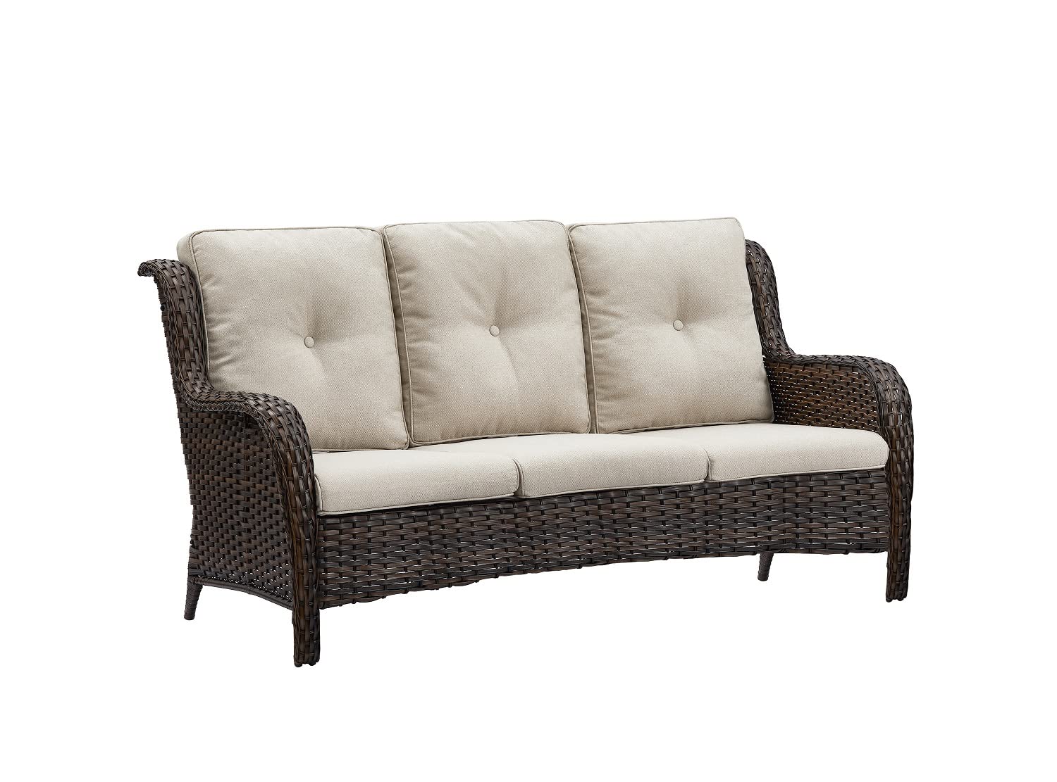 Rilyson Outdoor Patio Wicker Sofa 900Lbs Weight Capacity, Large 3 Seater Wicker Patio Couch with 4in Seat Cushions and Deep Seating, All Weather for Backyard, Garden, Poolside (Yellow/Blue)
