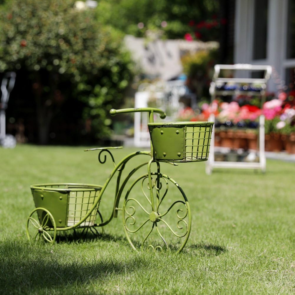 Morning View Retro Metal Tricycle Plant Stand Flower Pot Cart Holder Iron Garden Rack Metal Plant Stand for Indoor Outdoor Home Decor
