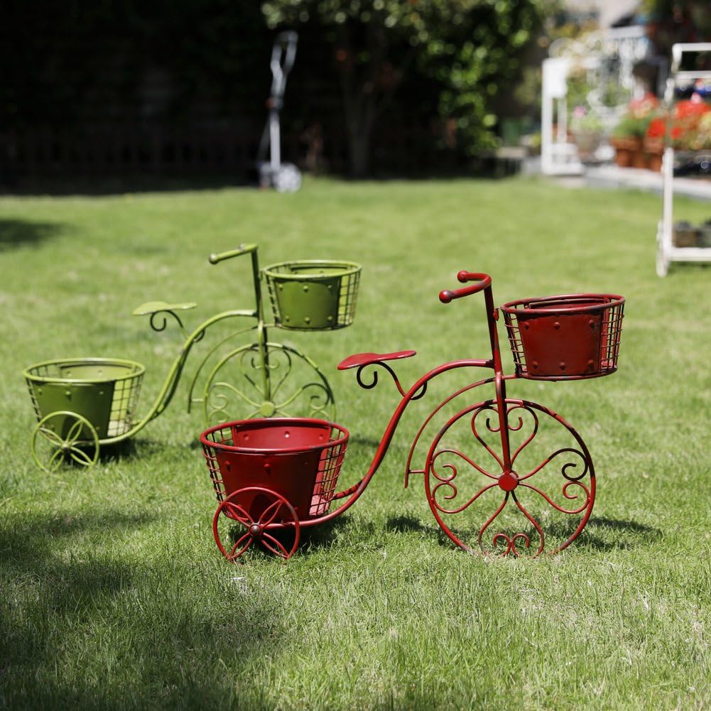 Morning View Retro Metal Tricycle Plant Stand Flower Pot Cart Holder Iron Garden Rack Metal Plant Stand for Indoor Outdoor Home Decor