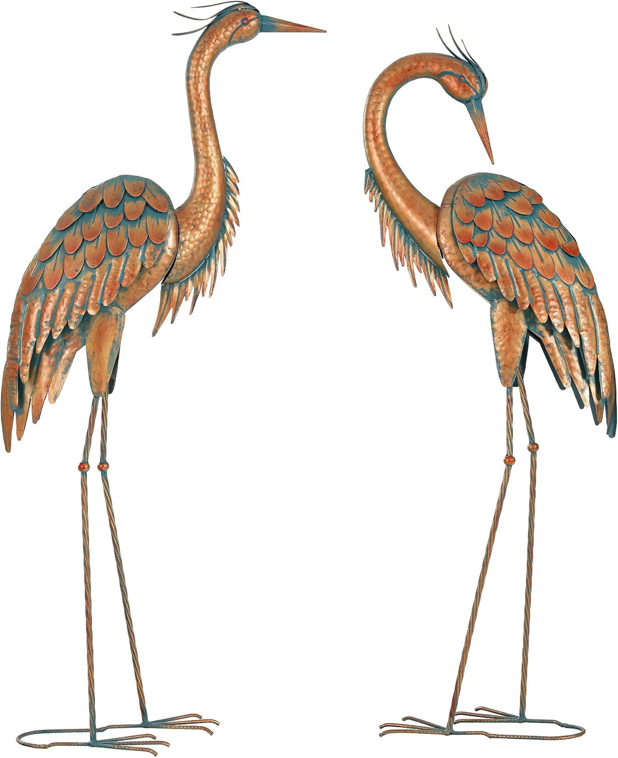 45.3" Tall Extra Large Metal Crane Decor, Handcrafted Distressed Bronze Heron Sculpture with 4-Piece Secure Ground Stakes, Vintage Charm Outdoor Garden Statue Yard Art for Patio & Backyard Decor