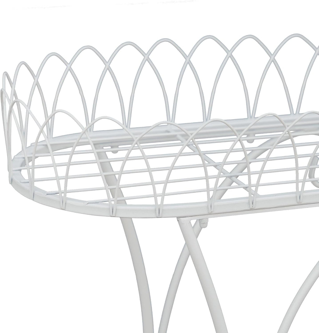 White Oval Plant Stand with Lattice Base, French Entryway Decor for Plants, Elegant Floor Flower Pot Holder Garden Decoration
