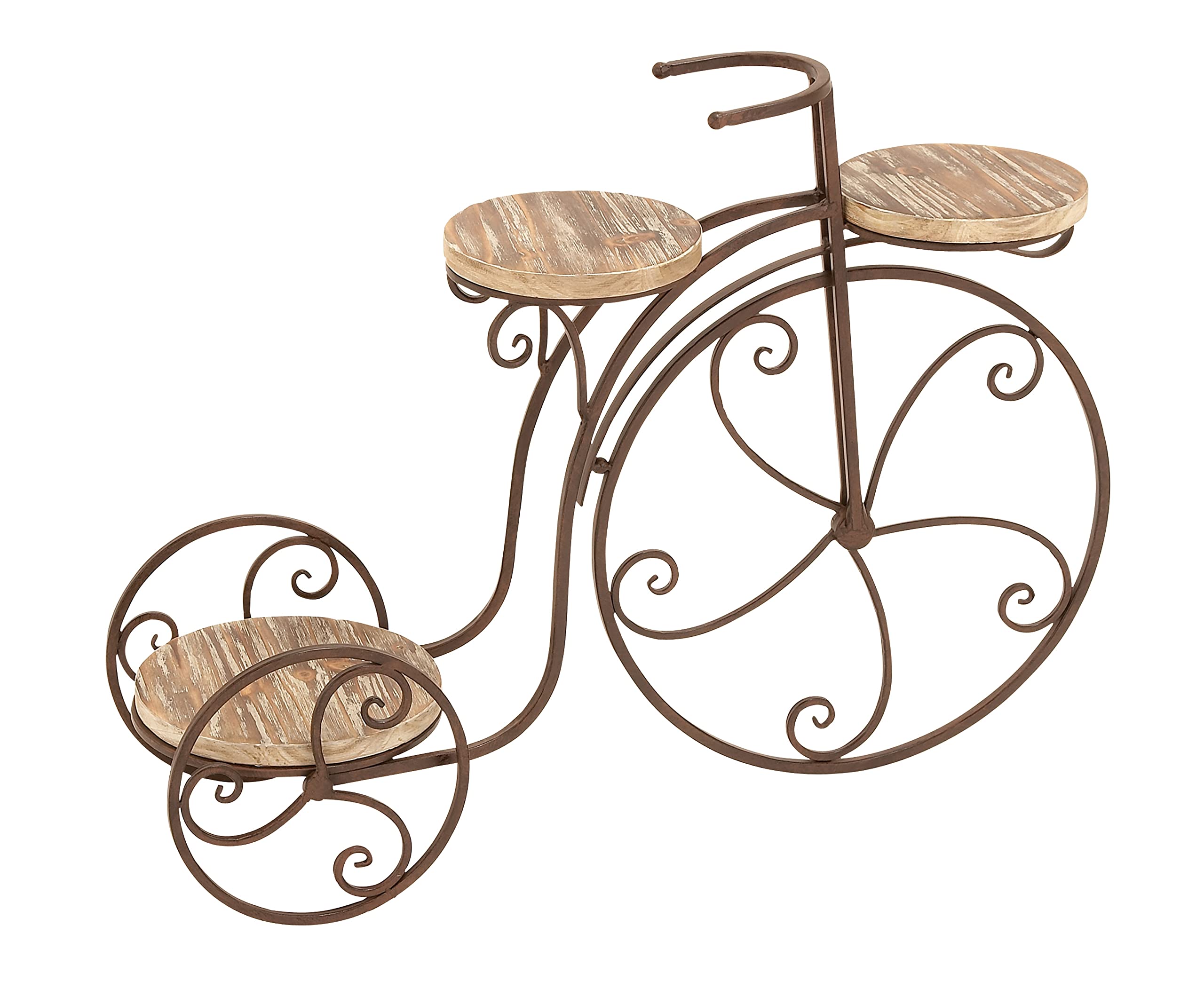 Deco 79 Metal Bike Indoor Outdoor Plantstand Indoor Outdoor Vintage Plant Shelf with Brown Wood Accents, Plant Stand 48" x 24" x 24", White