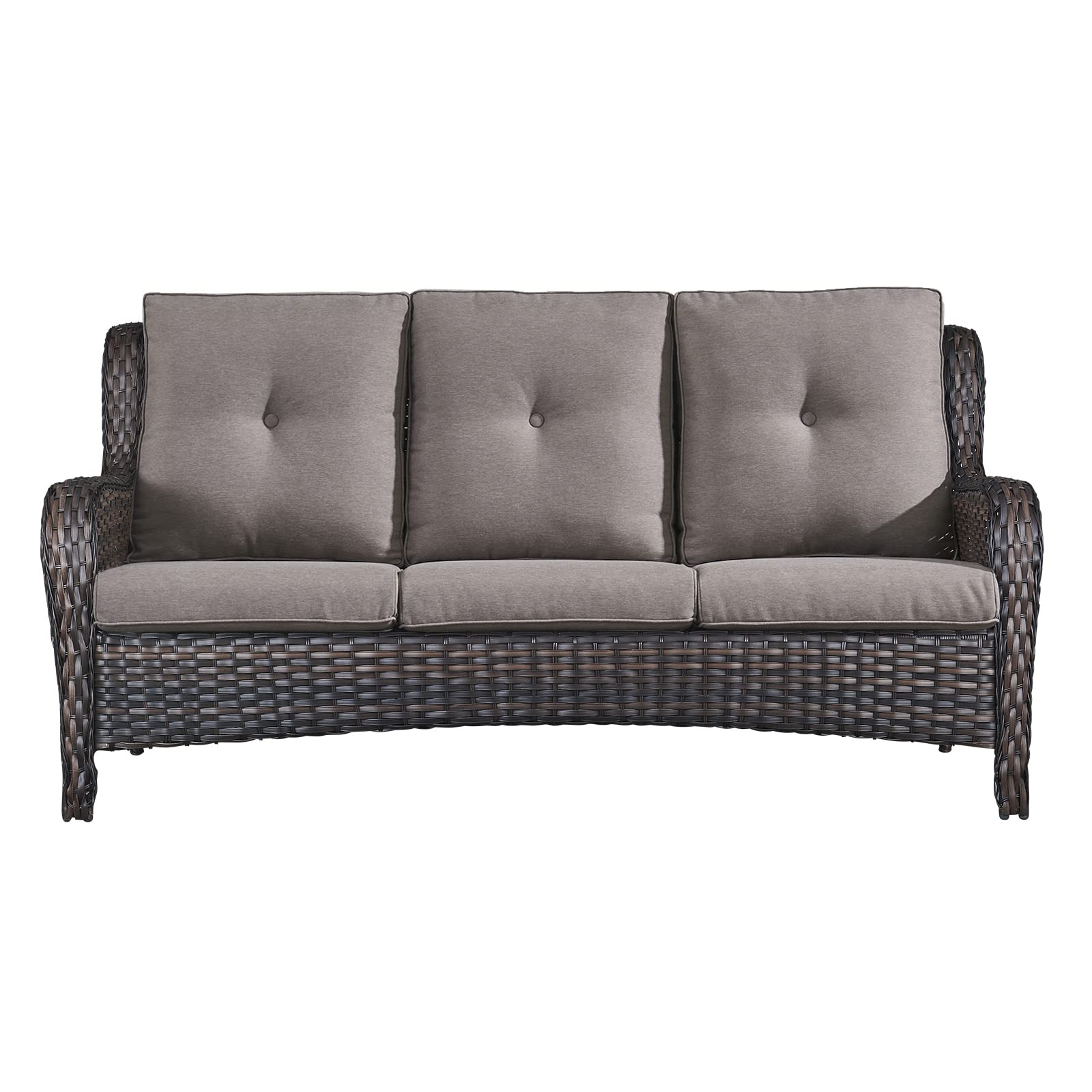 Rilyson Outdoor Patio Wicker Sofa 900Lbs Weight Capacity, Large 3 Seater Wicker Patio Couch with 4in Seat Cushions and Deep Seating, All Weather for Backyard, Garden, Poolside (Yellow/Blue)