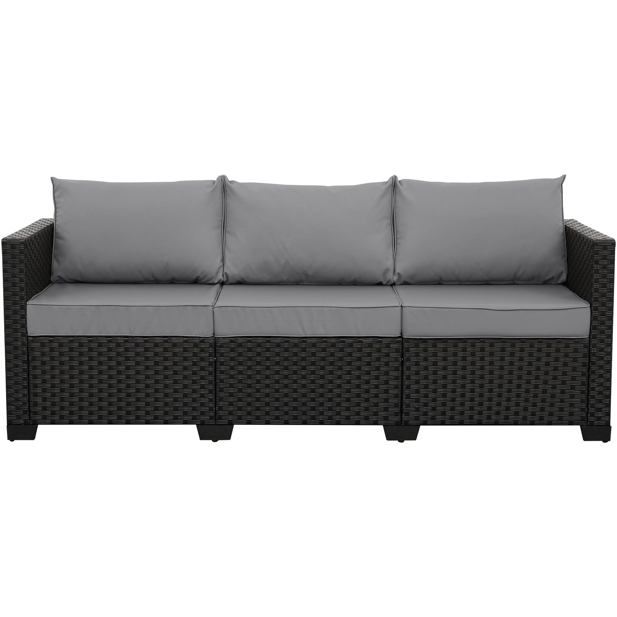 Rattan Star Outdoor Furniture Couch 3 Seater Sofa Outdoor Brown Wicker Sofa Deep Seat High Backrest Patio Couch with Non-Slip Cushions Waterproof Cover, Khaki
