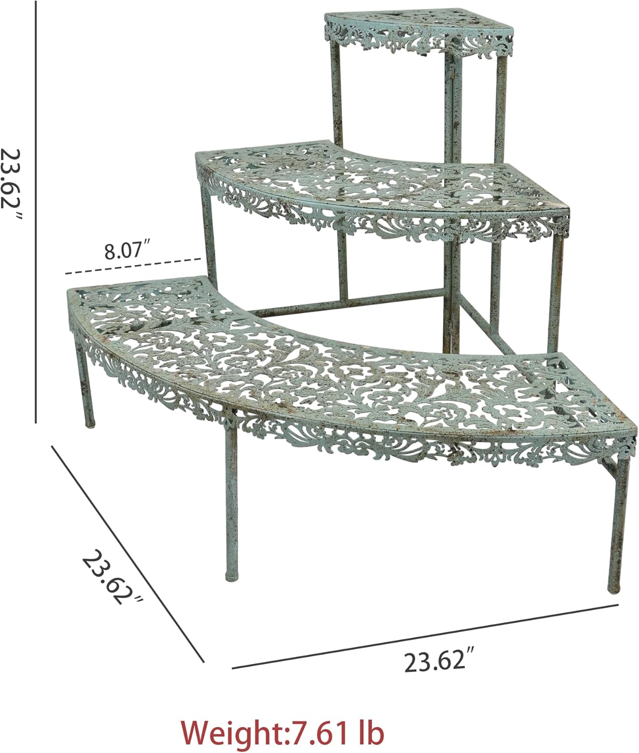 Vintage 3 Tier Metal Corner Plant Stand,Distressed Flower Pot Organizer Rack Stair-Step Style Shelf Planters Quarter Round Plant Display Holder for Indoor Outdoor Patio Garden Green