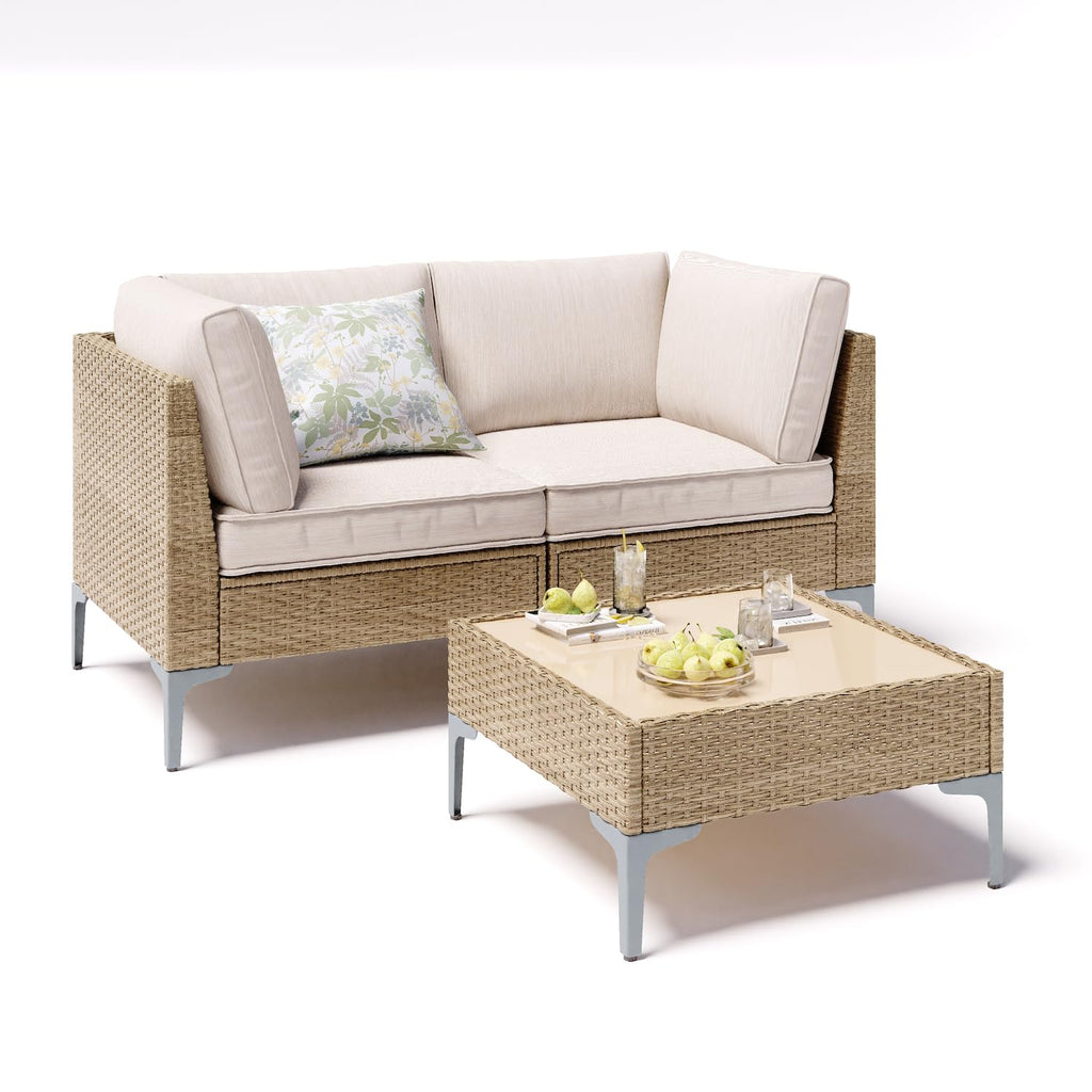 JOYURE 5 Piece Wicker Patio Furniture Set,Outdoor Conversation Sectional Sofa w/Coffee Table,All-Weather Outdoor Sofa with Thick and Anti-Slip Cushions for Deck,Poolside,Garden,Beige