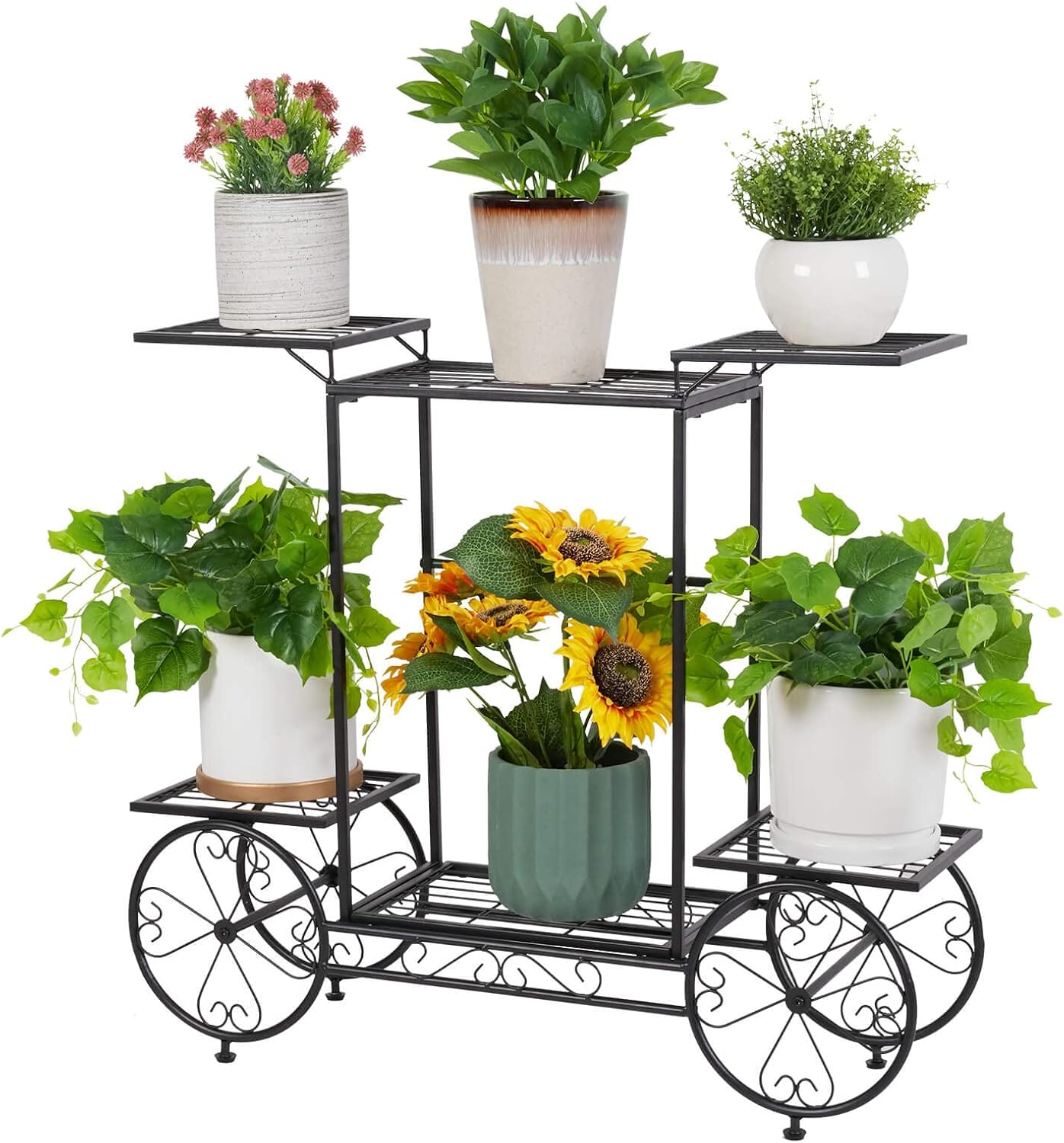 unho Metal Plant Stand Indoor: 6 Tier Garden Cart Flower Planter Pot Holder Parisian Style Wrought Iron Display Shelf Rack Decorating Garden Home Patio Condo Porch