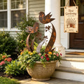 Bird & Wildflower Metal Garden Stake, Decorative Plant Stakes with Floral Design Handmade Flower Shaped Sculpture, Rustic Garden Art Decor Gift for for Flower Bed Planters Patio & Lawn Lovers(2PCS)