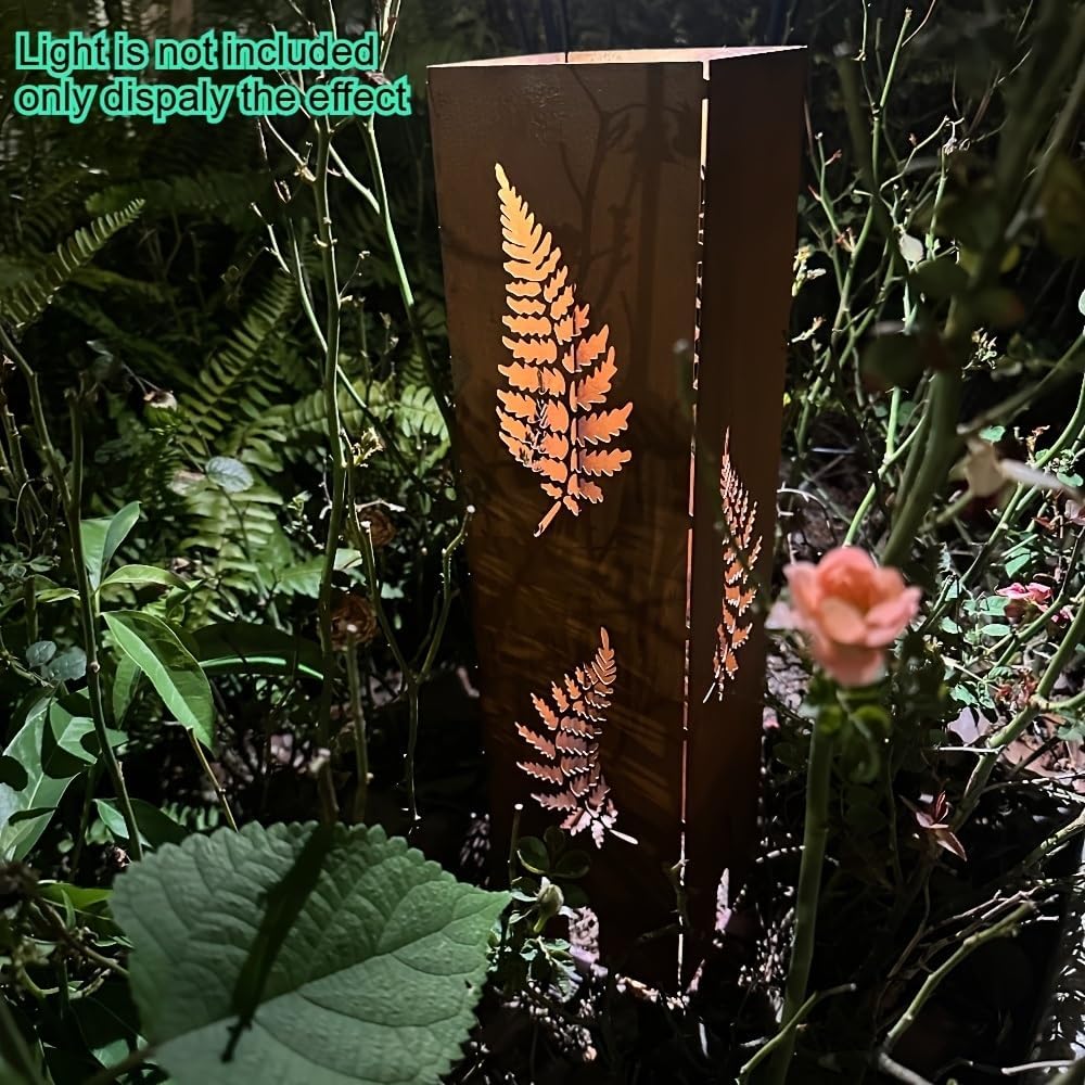 Rusty Fern Hand Welded Garden Column - Courtyard Metal Sculpture & Landscape Art for Outdoor Decoration (Batteries/Bulbs Not Included)(40cm/15.76inch)