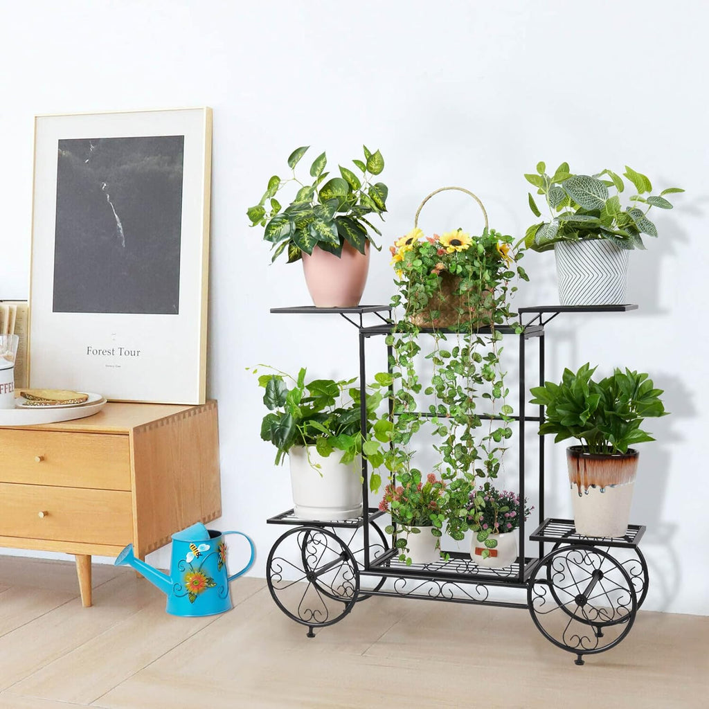unho Metal Plant Stand Indoor: 6 Tier Garden Cart Flower Planter Pot Holder Parisian Style Wrought Iron Display Shelf Rack Decorating Garden Home Patio Condo Porch