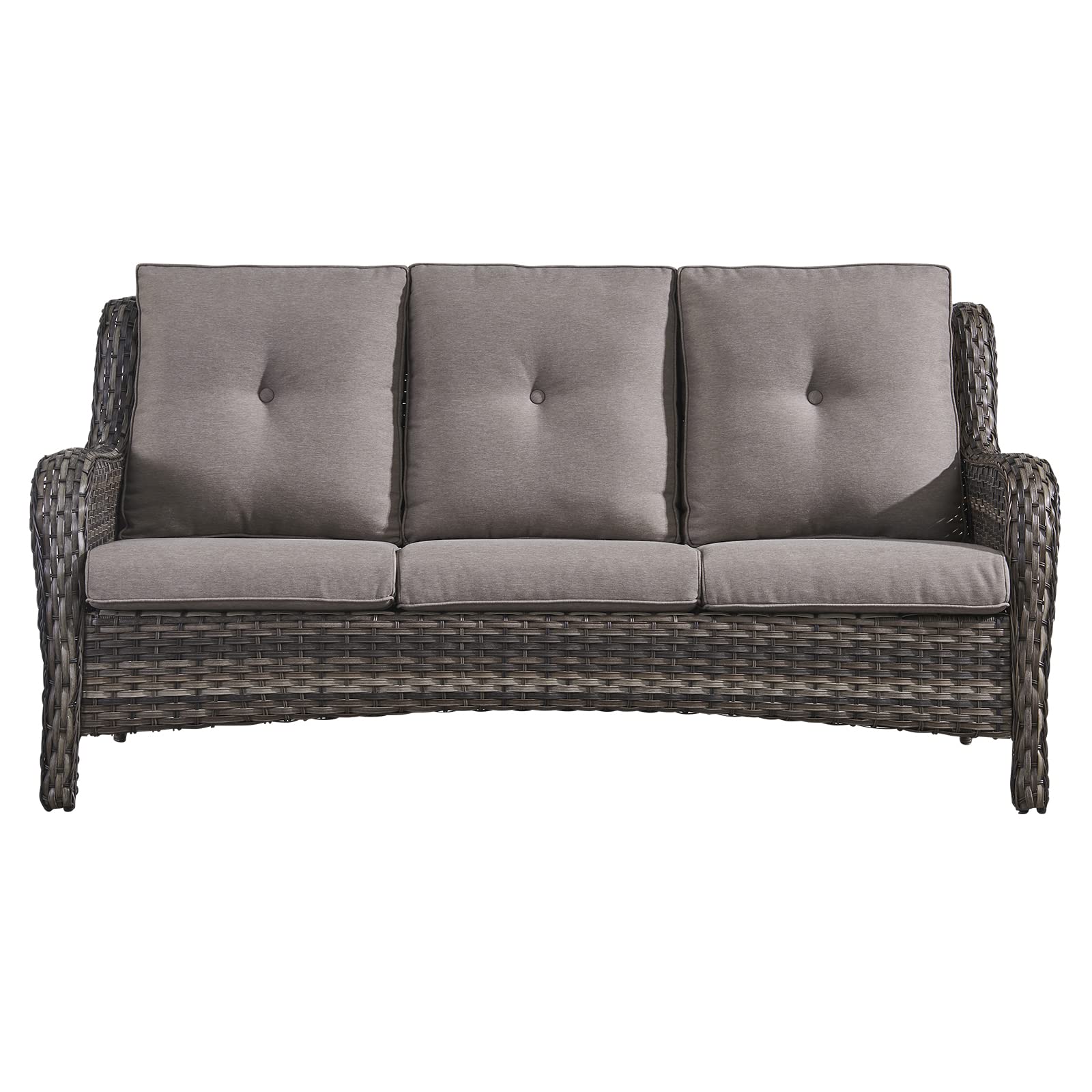 Rilyson Outdoor Patio Wicker Sofa 900Lbs Weight Capacity, Large 3 Seater Wicker Patio Couch with 4in Seat Cushions and Deep Seating, All Weather for Backyard, Garden, Poolside (Yellow/Blue)