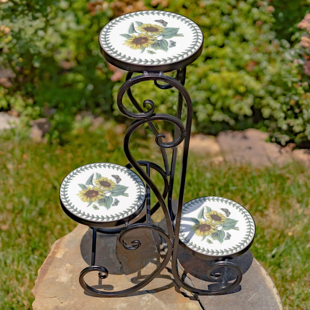 Zaer Ltd. Mosaic Tile Furniture (3 Pot Plant Stand, Odessa Sunflower Design)
