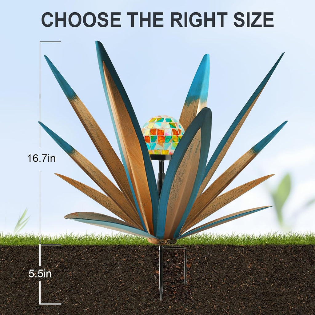 TOMBABY Solar Rustic Garden Style Metal Agave Plants Outdoor Patio, Home Decor Hand-Painted Metal Agave Garden Patio Statues, Suitable for Desert Areas, Outdoor Lawn Decorations (2 Solar Blue)